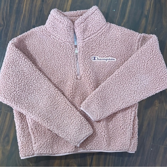 Champion Women’s Sherpa Fleece Pullover Pink Quarter Zip Small Cozy Teddy Jacket - Picture 8 of 8